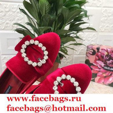 Dolce  &  Gabbana Velvet Crystals Loafers Slippers Red 2021